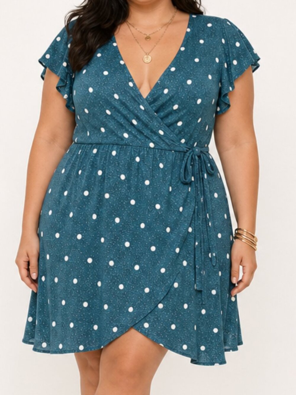 Maurices Pinup Rockabilly Plus Size XXL Surplice Flutter Sleeve Polka Dot Dress